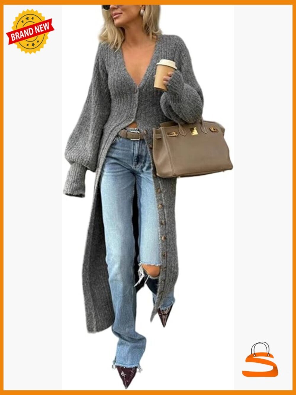 Chunky Cable Knit Duster Cardigan Long Sleeve Button Down Maxi Sweater Cover Up